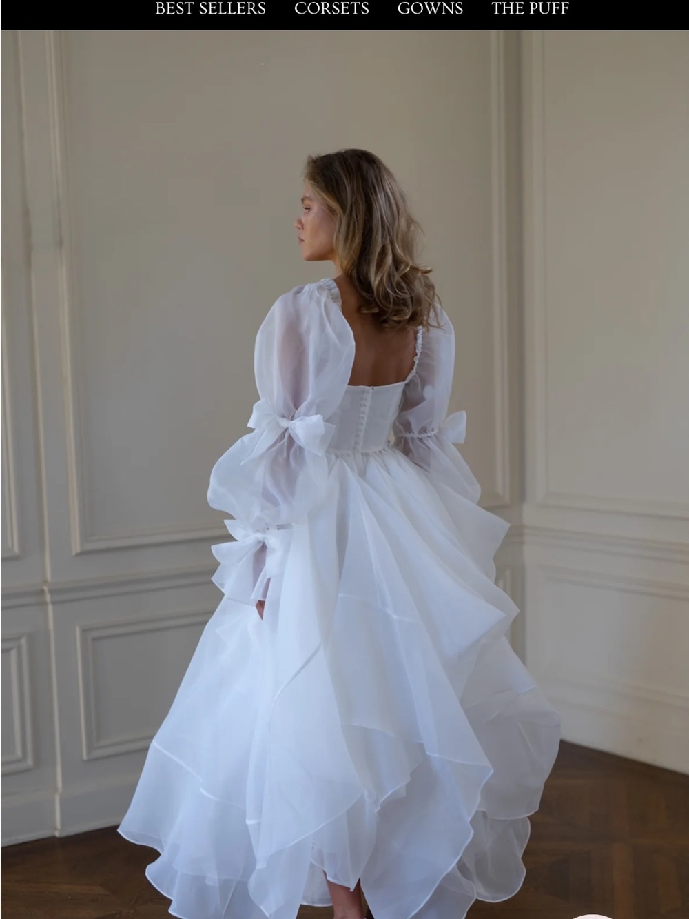 Selkie Ivory Capulet Organza Puff-Sleeve Wedding Gown